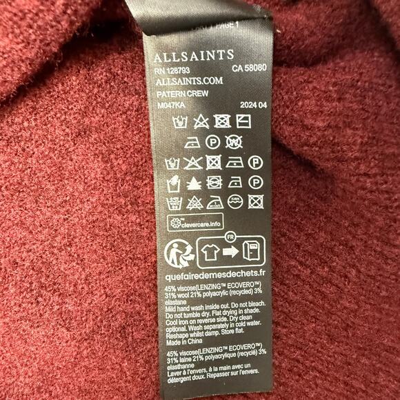 AllSaints Patern Crew Sweater Mens L Burgundy Wool Blend Knit Pullover M047KA - Picture 5 of 9